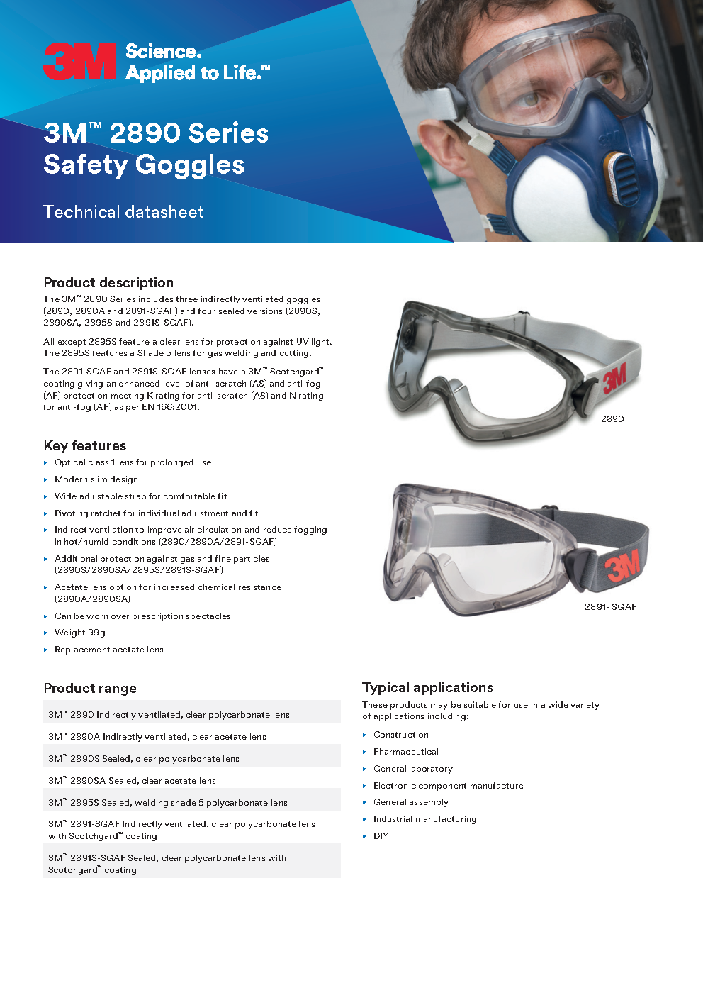 3M™ 2890 Safety Goggles – Sealed, Anti‑Fog, Clear Lens for Maximum Eye Protection.