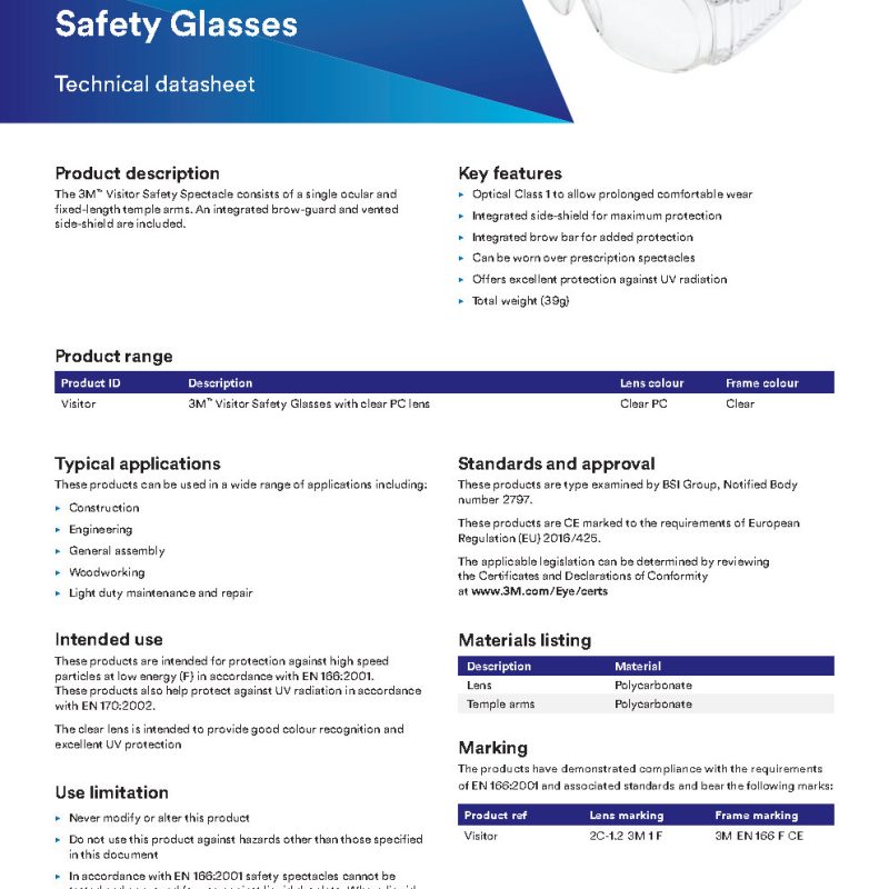 3M™ Visitor Safety Overspectacles – Economical, clear lens protection that fits comfortably over prescription glasses.
